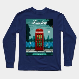 Vintage Travel Poster - London Phone Booth - Not Tardis Long Sleeve T-Shirt